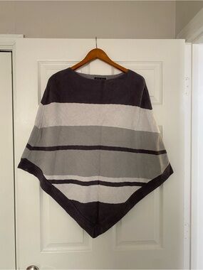 Barefoot Dreams Striped Poncho in Gray and Creami